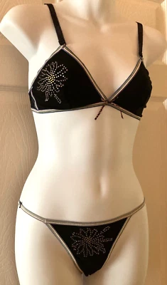 Sutiã Just Cavalli Feminino Enfeitado com Strass 34B/Biquíni XS Conjunto Preto Novo com etiquetas - Imagem 1 de 4
