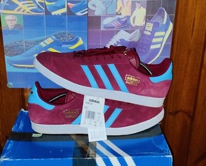claret & blue adidas gazelles