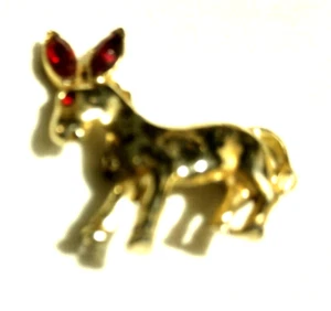 Vintage Donkey Pin Red Rhinestones Gold Plated - Picture 1 of 4