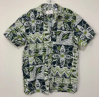 Винтажный 50-х KAHALA мужчин зеленый серый дельфины гавайский Тики тропическая рубашка - большой - Изображение 1 из 3