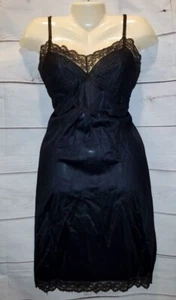 VTG 50's MunsingWear 34 short Black Full Slip Sheer Lace Bust Nylon Tricot - Picture 1 of 12