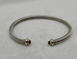David Yurman Sterling Silver 4mm Cable Bracelet with Citrine & 18K Gold size L. - Picture 1 of 5