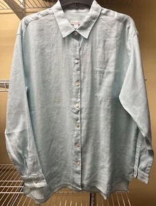 J Jill Love 100% Linen Women's Button Front Blouse Aquatint Size Medium Tall New - Picture 1 of 16