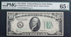 $10 1934C Dallas FRN. Fr. 2008-KW. QUALITY NOTE. PMG 65 EPQ - Picture 1 of 2