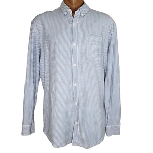 Duluth Trading XL Shirt Mens L/S Buttondown Relaxed Fit Pocket Blue White Stripe - Picture 1 of 7