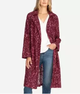 $495 Johnny Was Zaragoza Linen Lace Double Breasted Trench Coat Red Sz XS NWT - Picture 1 of 10