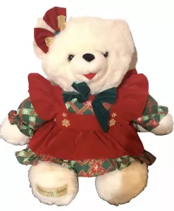 Snowflake Christmas Teddy Plush Jumbo Large Bear 1997 White 22” Green Red Dress - Picture 1 of 6