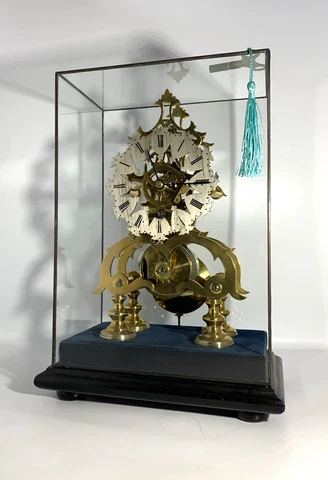 Amazing Leaded Glass Cased Solid Brass English Fusee Skeleton Clock (c.1890) Cover