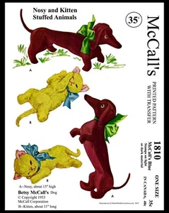 BETSY McCall's # 1810 Cat Dog Nosy Kitten Fabric Sewing Pattern Stuffed Animals - Picture 1 of 3