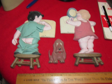 Sexton Boy ,Girl,Dog #1205 The Bathroom Cast Alum Wall Plaques 1966 Vintage Set Cover