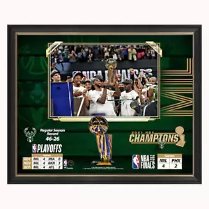 Milwaukee Bucks Official 15" x 17" 2021 NBA Finals Champions Collage Framed - Bild 1 von 1