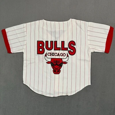 Camiseta deportiva de baloncesto de los Chicago Bulls NBA de colección años 80 con botones a rayas niños jóvenes M Foto 1 de 4