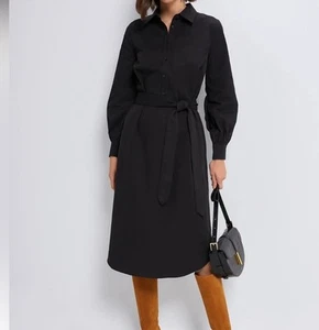 TUCKERNUCK Camisa Tory Negra Manga Linterna Vestido Midi Cinturón Bolsillos Talla Mediana Nueva con Etiquetas - Imagen 1 de 7