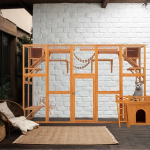Outdoor Cat House Cat Shelves Playground Outside Enclosure w/Free Wood House - Picture 1 of 22