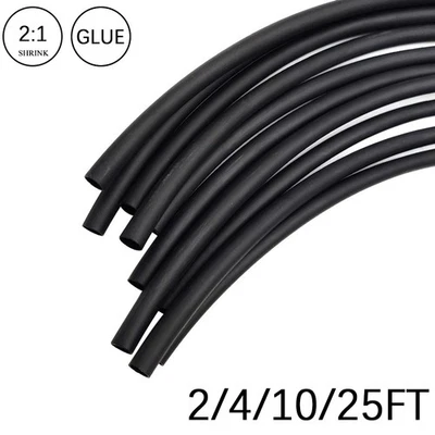 Tubo termorretráctil 2:1 negro doble pared impermeable pegamento cables envoltura (TAMAÑOS PEQUEÑOS) Foto 1 de 4