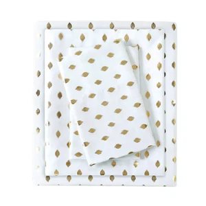 Full Metallic Dot Printed Sheet Set White/Gold - Picture 1 of 7