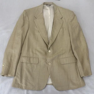 Southwick Neiman Marcus Blazer Uomo 42T Plaid Beige Cappotto Tasche 2 Bottoni - Foto 1 di 12