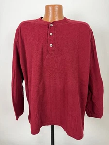 Vintage 90s Ribbed Henley Shirt Men XXL Minimal Heavy Cotton Outdoors Grunge Red - Picture 1 of 17