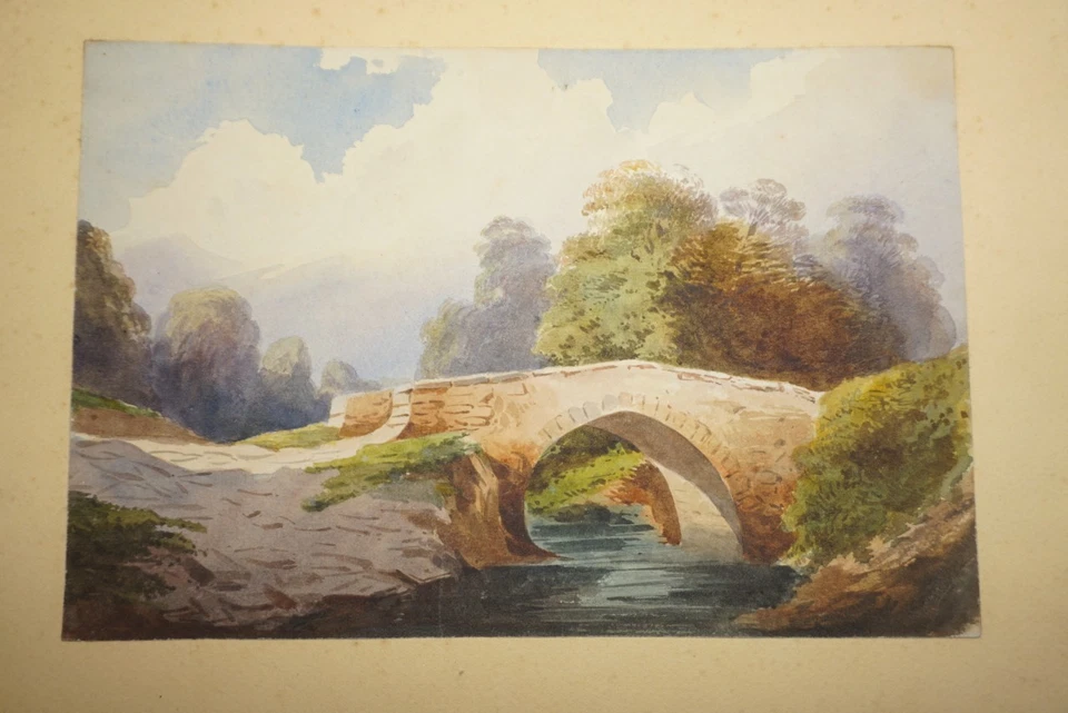 Ecole FRANCAISE XIX BEAU DESSIN AQUARELLE PAYSAGE PONT RIVIERE ROMANTISME 1850 - Photo 1/4