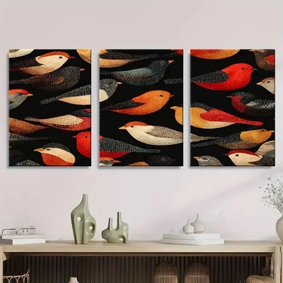 3pcs Abstract Birds Pattern Wall Art Canvas Unframed/Framed - Image 1 of 4