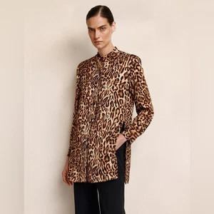 Caroline Rose Seidentunika Leopard Langarm Bandkragen TOP Gr. S - Bild 1 von 7