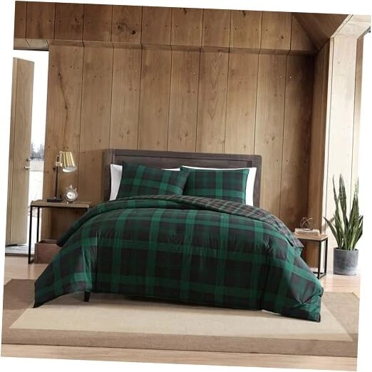 Eddie Bauer Woodland Tartan Cotton Plaid Comforter Shams 3-piece Set King Green