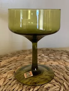 Bicchiere Sherbet Vintage Peedee Avocado Verde Champagne Stemware con Etichetta Italia HTF - Foto 1 di 5