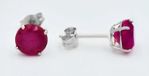 GENUINE 2.24 Cts RUBIES STUD EARRINGS 14K WHITE GOLD - Free Certificate - NWT - Picture 1 of 4