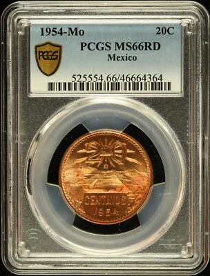Mo México 1954 20 centavos graduación profesional MS 66 RD Foto 1 de 2