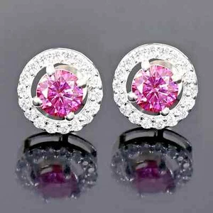 2.60 Ct Certified Treated Pink Diamond Solitaire Studs 925 Silver Great Shine - Picture 1 of 6