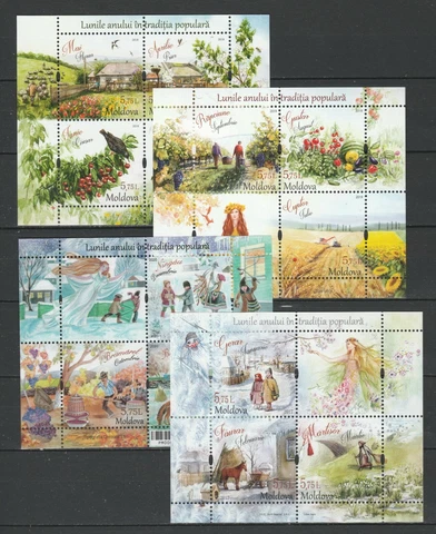 Moldova 2017-2018-2019-2020 "Traditional Folk Months" All Editions 4 MNH Blocks Cover