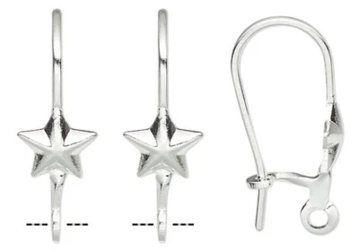 Alambre para oreja, 100 estrellas de latón enchapado en plata riñón de 18 mm con pendientes de lazo abierto Foto 1 de 2