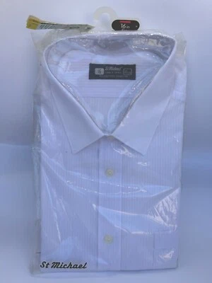 Vintage St Michael Shirt Mens Marks & Spencer 16" Long Sleeve Dress White Stripe - Image 1 of 4