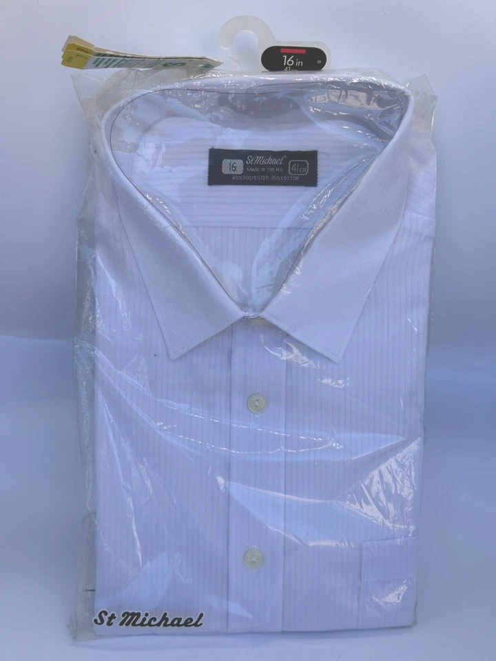Vintage St Michael Shirt Mens Marks & Spencer 16" Long Sleeve Dress White Stripe - Image 1 of 4