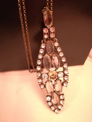 COLLANA ART DECò CIONDOLO <CUORE>cm10 TOPAZI-FUMè,BRILLANTI,ARGENTO-BRONZATO/ORO - Immagine 1 di 4