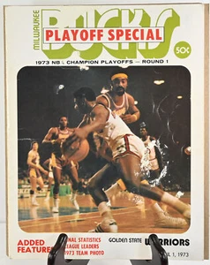 1. April 1973 Milwaukee Bucks Playoff-Programm vs. Golden State Warriors - Bild 1 von 3