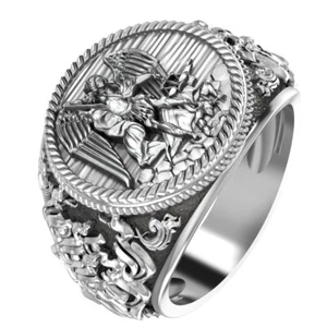 925 Sterling Silver Mens Catholic Archangel St Saint Michael Ring - Picture 1 of 7