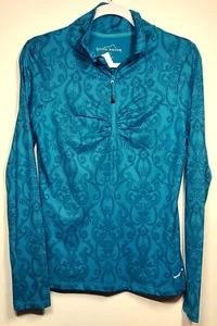 NWT Eddie Bauer Women's M Stretch Teal Paisley Print 1/4 Zip Top with Thumbholes - Picture 1 of 8