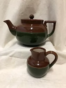 Tetera y crema antigua LOVATT Langley Mill England marrón verde - Imagen 1 de 24