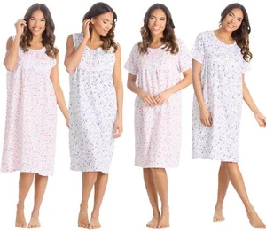 Camisón de popelina tejido para damas sin mangas o manga corta camisón floral claro - Imagen 1 de 33