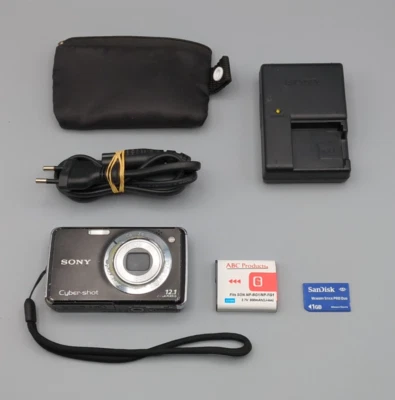 Sony Cybershot DSC-W215 12.1MP Digital Compact Camera Black, Charger, Card, Used - Photo 1/4