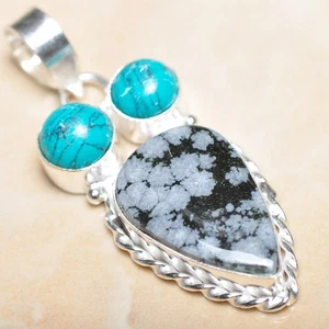 Handmade Natural Obsidian Snowflake 925 Sterling Silver Pendant 2" #P09018 - Picture 1 of 1