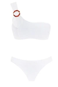 Zimmermann Teddy Buckle Bikini | One Shoulder, White, Tortoiseshell Clasp - Picture 1 of 10