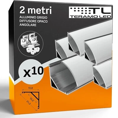 Profilo Alluminio Angolare Copertura opaca Strisce Led 2metri STOCK 25/10 PEZZI - Immagine 1 di 3