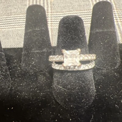 Silver Ring Women Real 925 Sterling  Wedding Engagement Set Band Sz 9.5 - Image 1 of 4