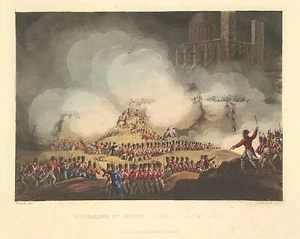 Military Storming of Montevideo battle Original hand colour 1802 print  - Picture 1 of 3