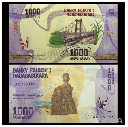 Madagascar Banknote 1000 Ariary 2017 (UNC) 全新 马达加斯 1000阿利亚里 2017年  - Image 1 of 1
