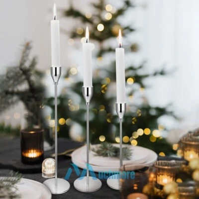 Sliver Candlestick Holders Set of 3 Taper Candle Holders, Decorative for Wedding - Image 1 of 4