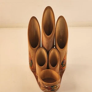 Organizador de escritorio de madera artesanal Jamaican Cay 3 niveles y agujeros de almacenamiento vintage - Imagen 1 de 9