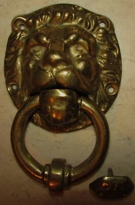 VINTAGE BRASS LION'S HEAD DOOR KNOCKER, 6" X 3.5", 640 GRAMS, USED - VG - Picture 1 of 10